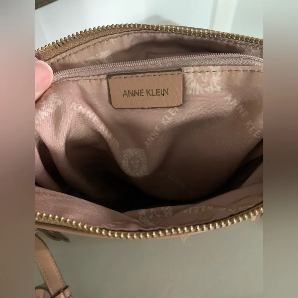 Anne Klein Neutral Taupe Leather Crossbody Multi Pockets Slots - Image 5