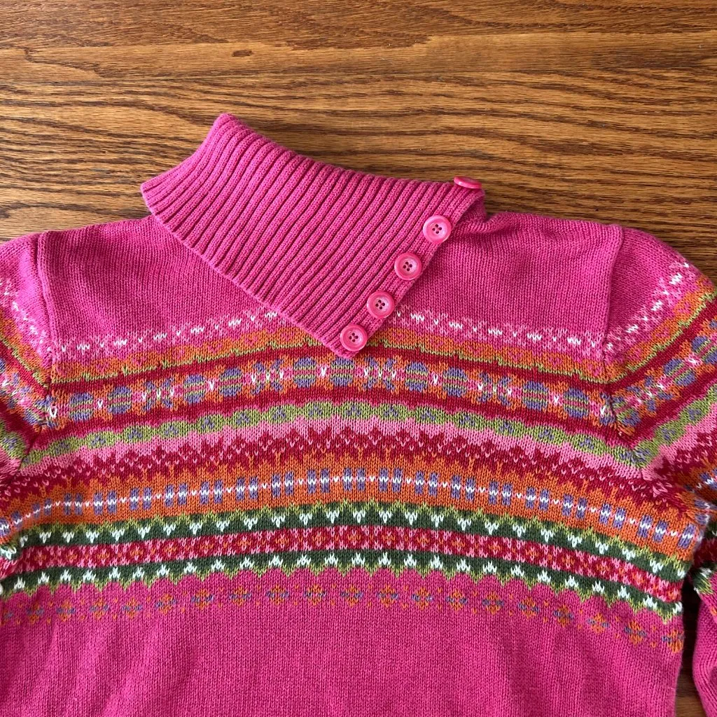 Vintage 90s Tiara Pink Fair Isle Turtleneck Sweater Button Collar Size Medium - Image 3