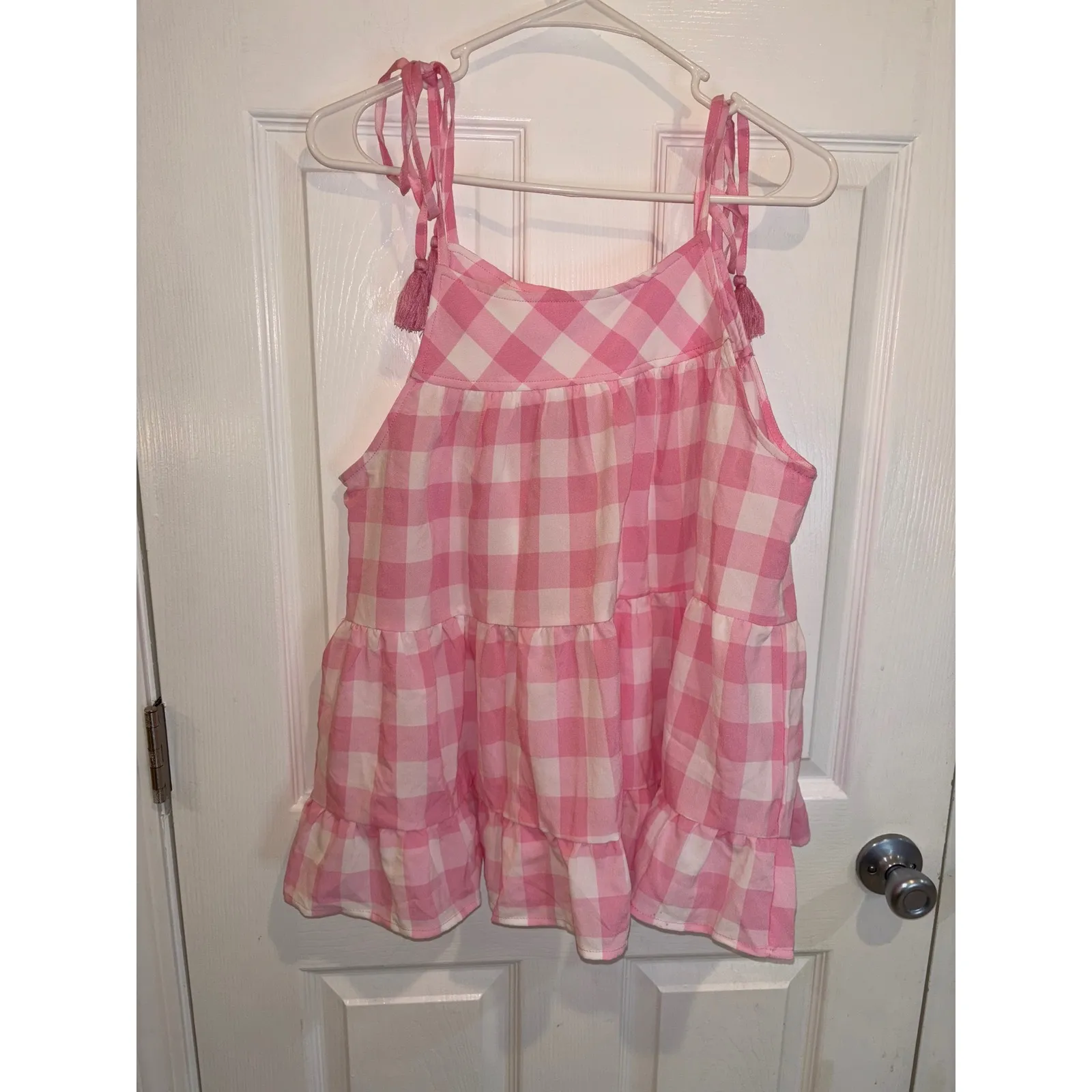 Entro Pink Gingham Tiered Ruffle Sleeveless Tank Top Summer Cute‎ - Image 6