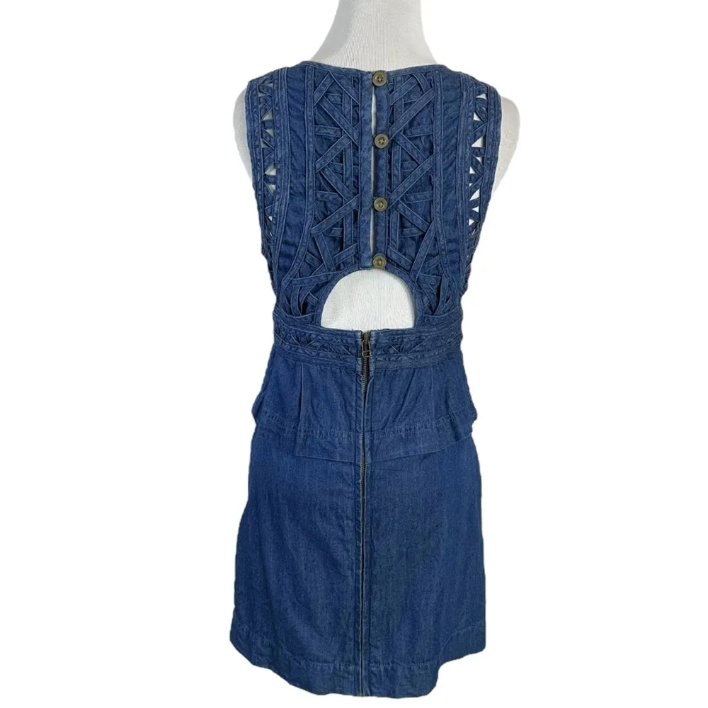 Vintage Y2K Free People New Romantics Lattice Denim Mini Dress Size 2 - Image 5