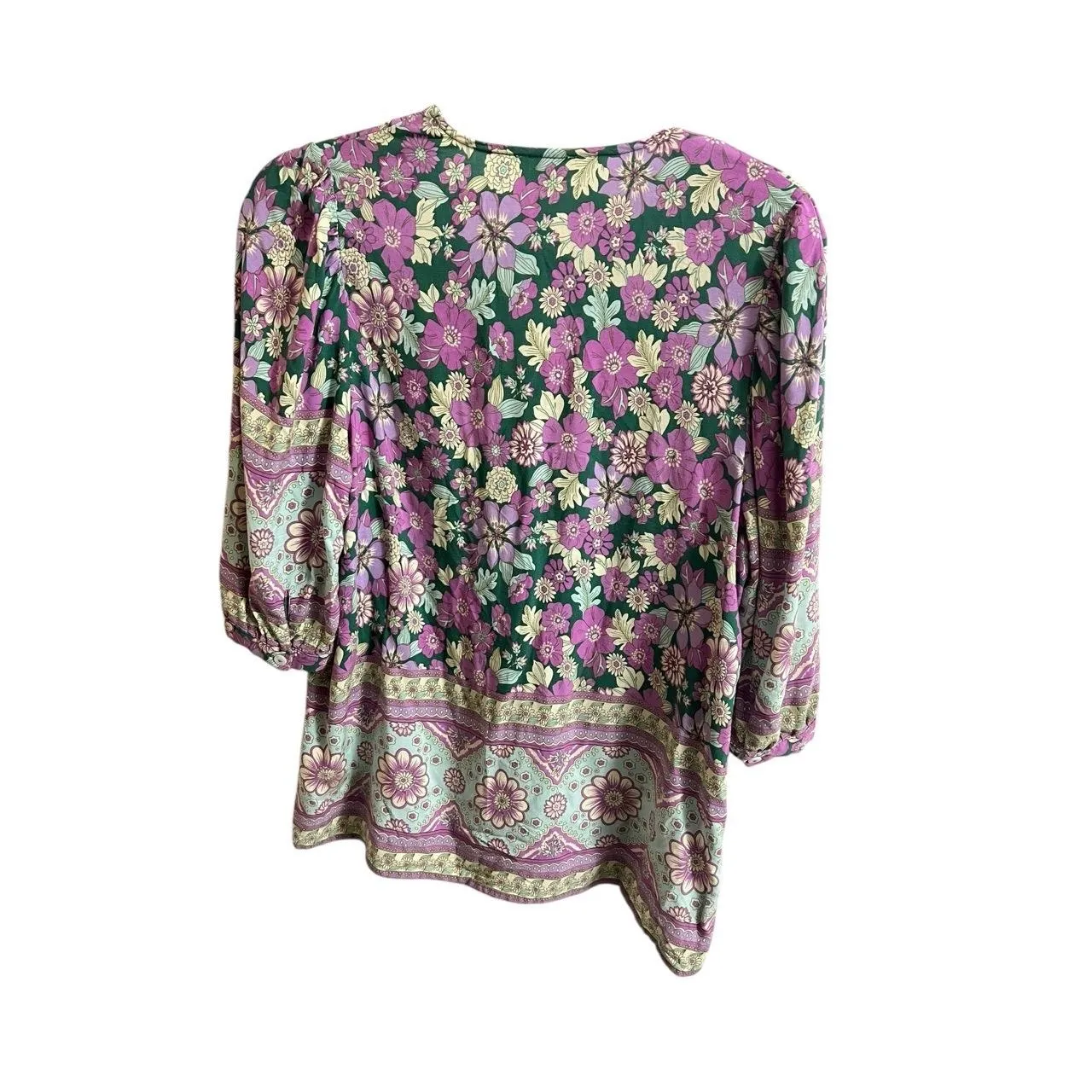 Umgee Top Womens Medium Purple Green Floral Bohemian Tassel Peasant - Image 4