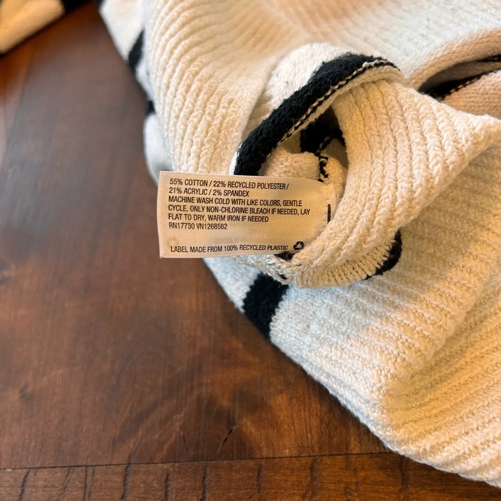 a new day Black and White Striped Cotton Blend Turtleneck Sweater Size XS - Image 4