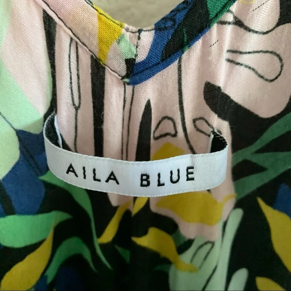 Aila Blue Tropical Floral Palm Maxi Vacation Dress Extra Small - Image 5