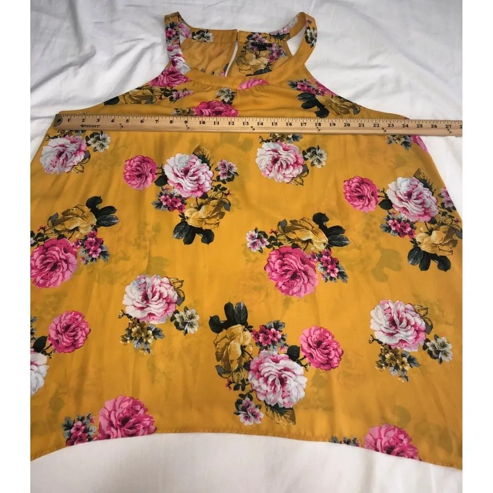 Torrid Top Size 2 2X Georgette High Neck Tank Yellow Pink Floral Asymmetrical - Image 7