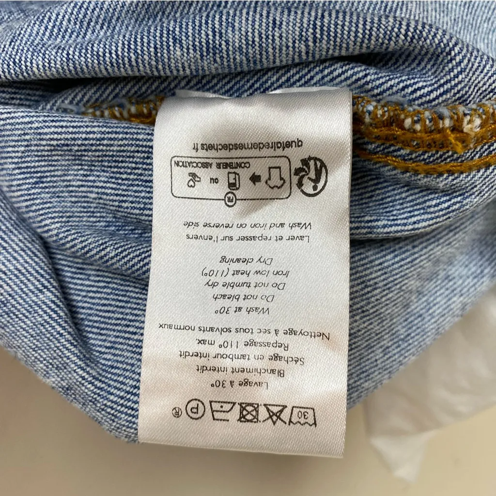 SEZANE Denim Brut Sexy Tapered Straight Leg Jeans Bleach Blue Sz 42 TALL - Image 11