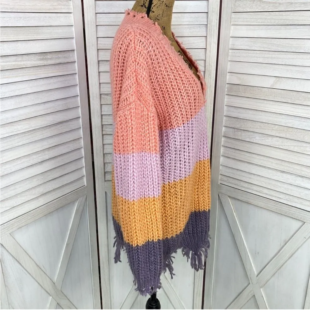 Wishlist Distressed Colorblock Grunge Pullover Sweater Medium Large Purple Multi - Image 3