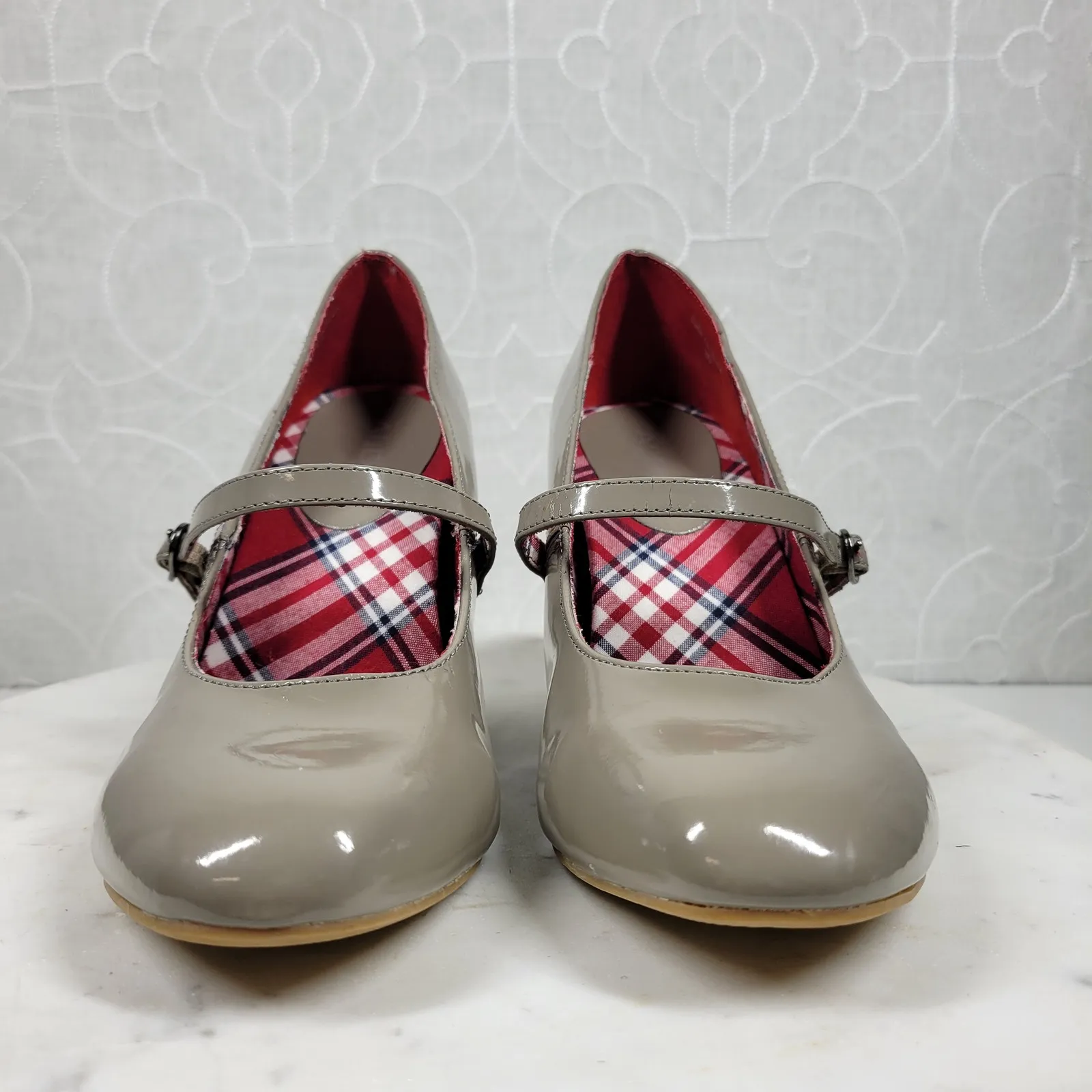 Aldo Womens Mary Jane‎ Wedge EU 39 US 9 Gray Patent Leather Cross Strap Heel - Image 5