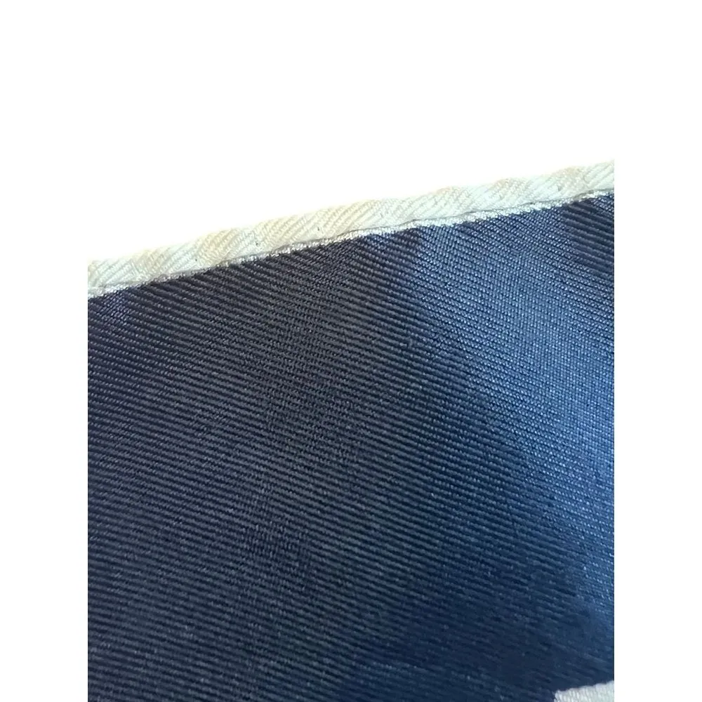 Vintage Blue Ivory Scarf Blue Flowers Hand Sewn Rolled Hem 26" x 26" - Image 4