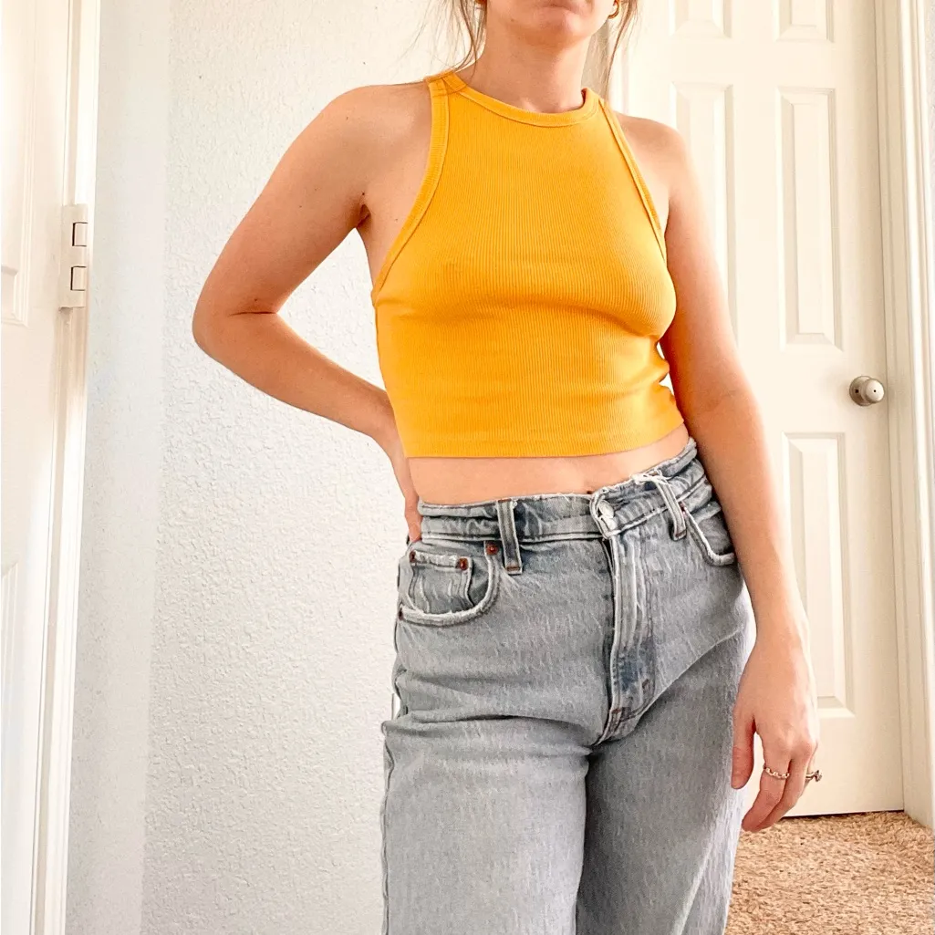 Zara Yellow Ribbed Racer Back Crop Top - Image 6