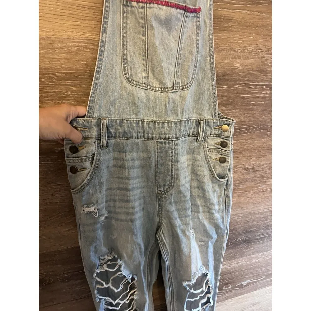 CELLO Denim Jean Overalls Distressed Size Small Boho Embroidered - Image 2