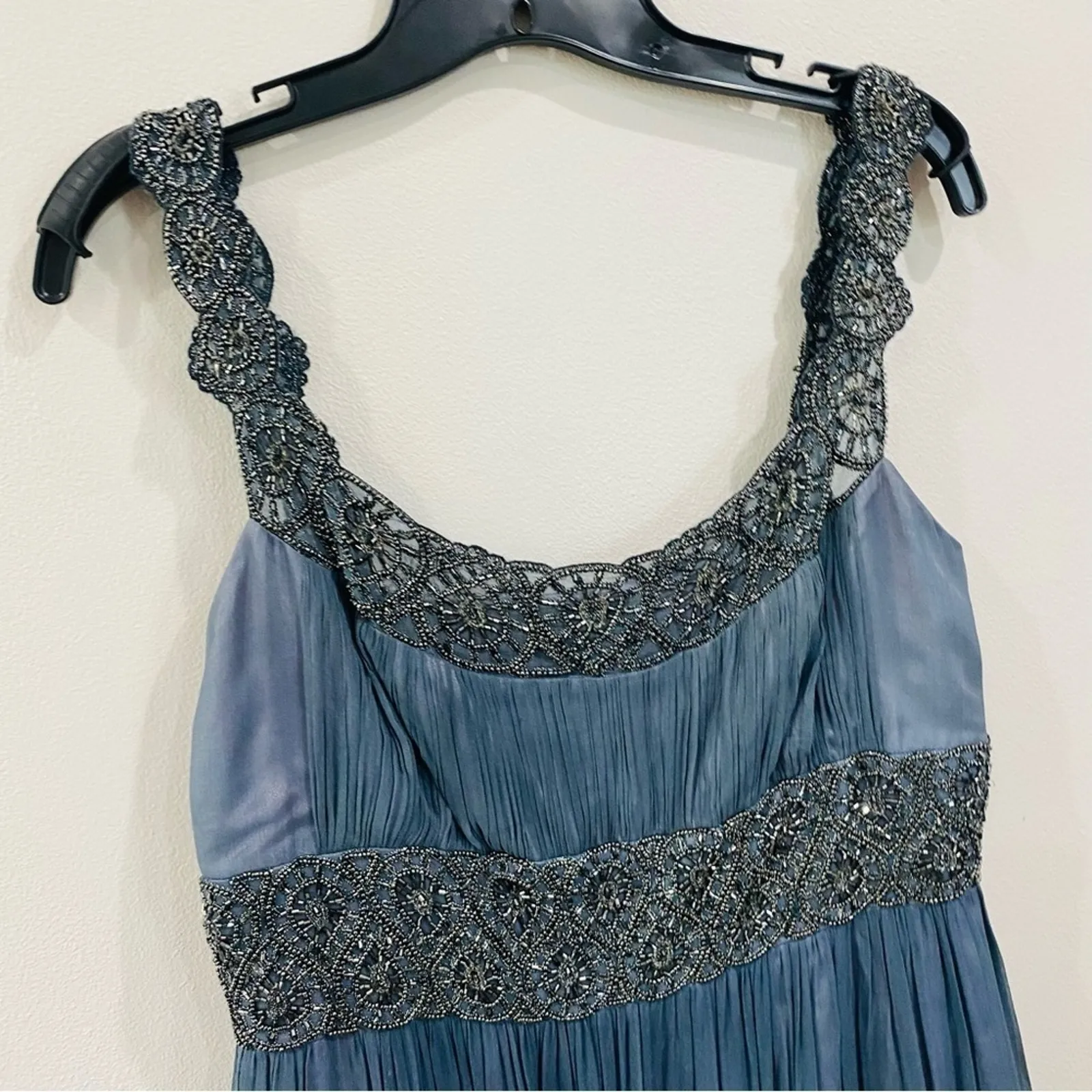 Adrianna Papell Beaded Empire Waist Evening Dress Steel Blue Sz 12 NWT Formal - Image 3