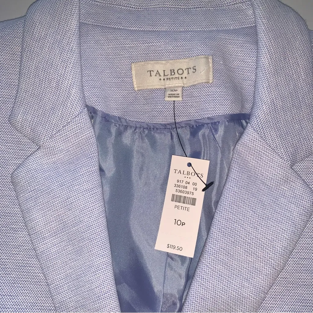 NWT Talbots Aberdeen Knit Ponte Light Blue 2 Button Blazer Jacket 10P Petite - Image 5