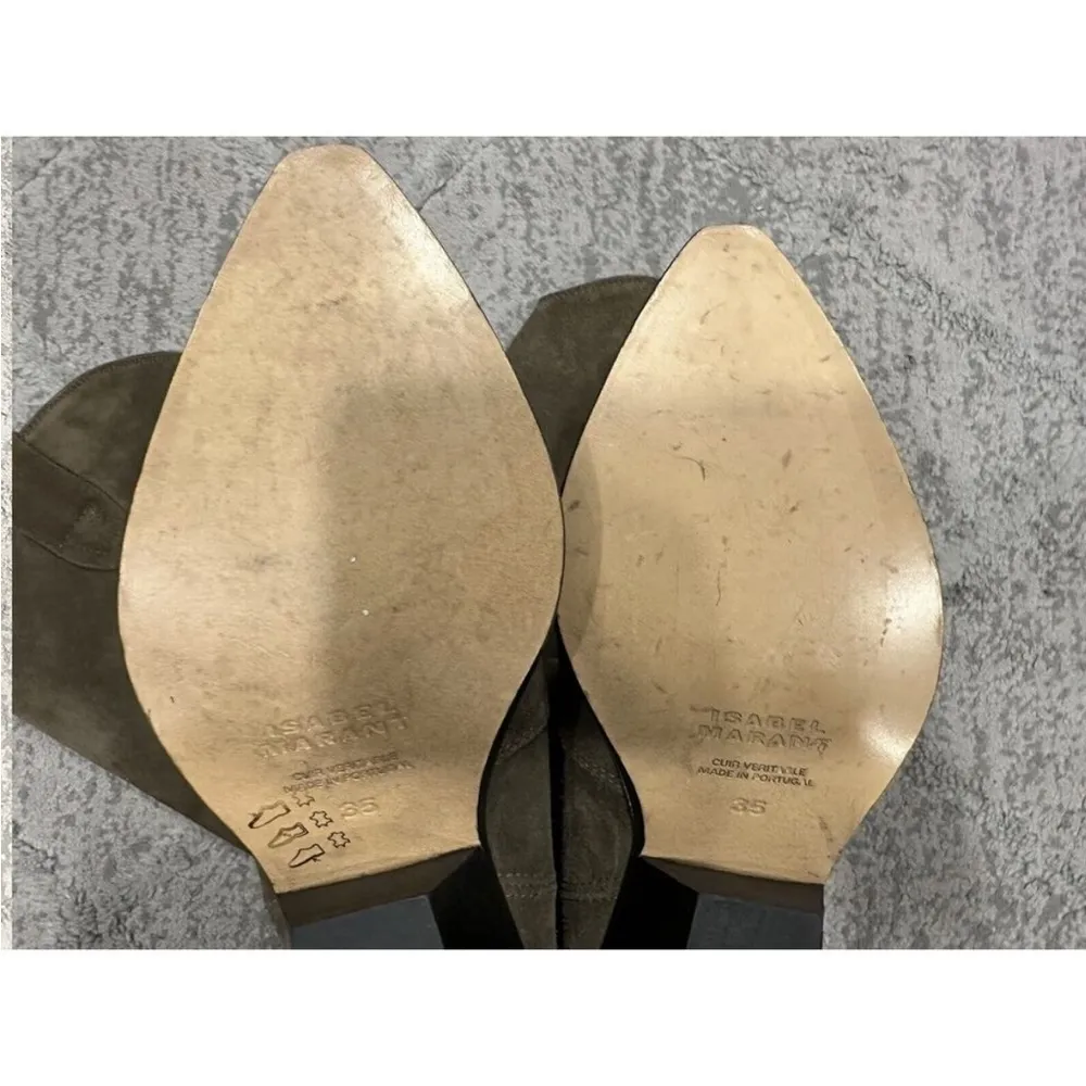 Isabel Marant Denvee Suede Western Knee High Tall Boots Khaki EU 35 - Image 3