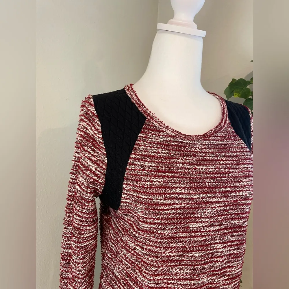 SANCTUARY CLOTHING Burgundy Red Heather Black Panel Pullover Sweater- Size‎ S - Image 3