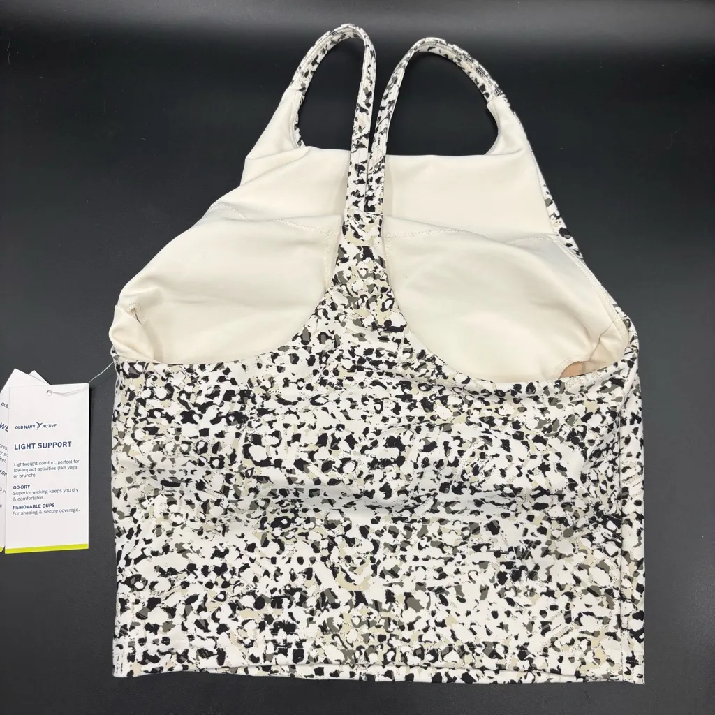 NWT Old Navy A-line Powersoft Women's Sport Bra Black‎ White Print Size XS - Image 2