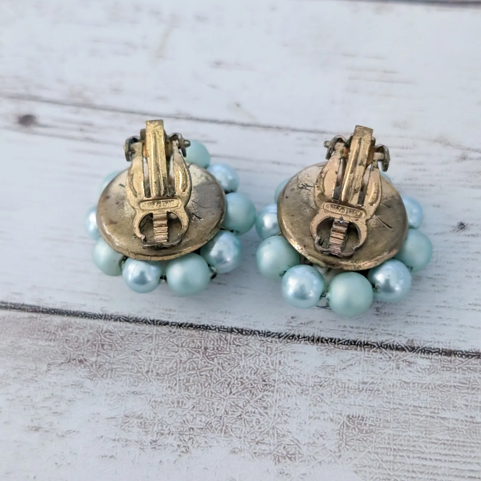 Vintage Clip On Earrings Large Aqua Cluster - Image 6