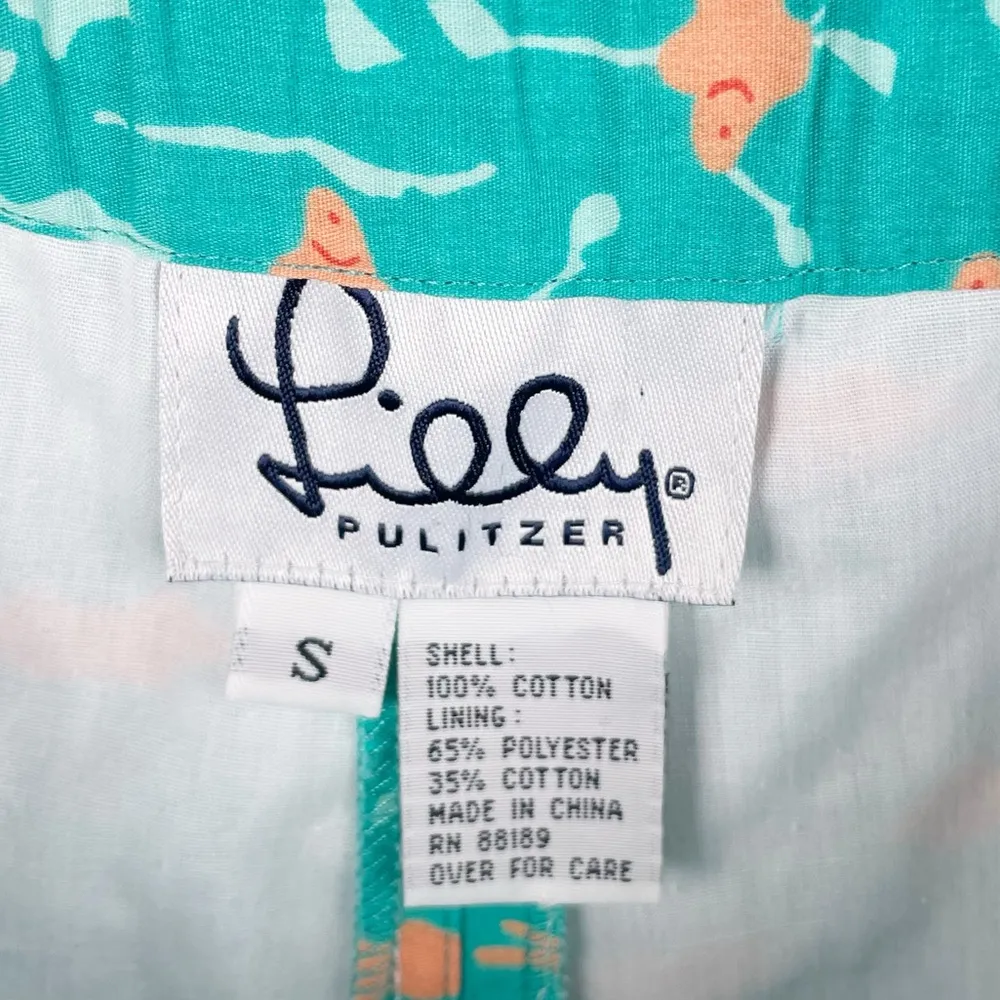 Vintage Lilly Pulitzer Cropped Capri Cotton Pants Green Fishy Print Size Small - Image 7