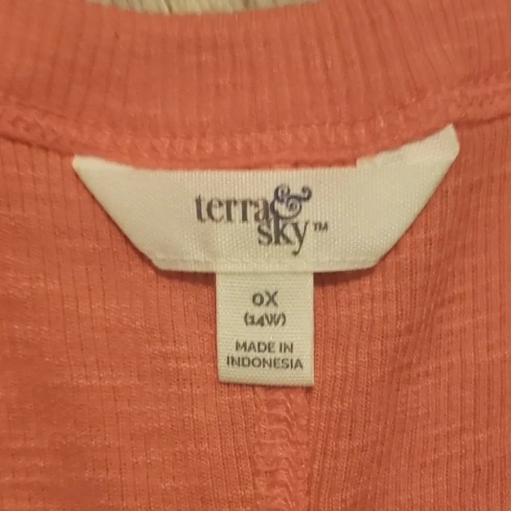 Terra & Sky Babydoll Tank Top NWT‎ Plus 0 0X 14w Coral V-Neck Shirt Tunic NEW - Image 3