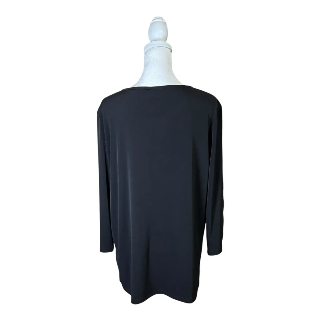 Chico’s Black Slinky Stretch Tunic Top Keyhole Silver Metal Minimal Sz 2 (US 12) - Image 10