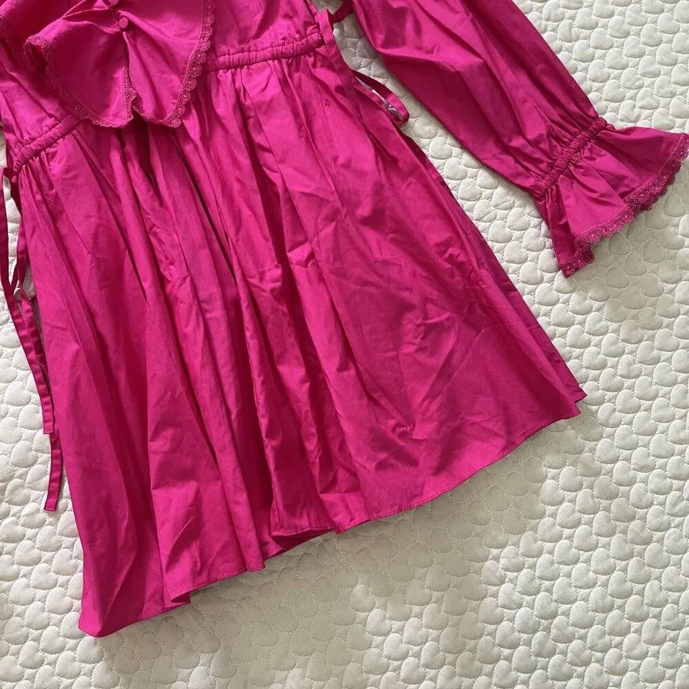 NWT Self-Portrait Fuchsia Pink Lace Ruffled Cotton-poplin Mini Dress 4 - Image 13