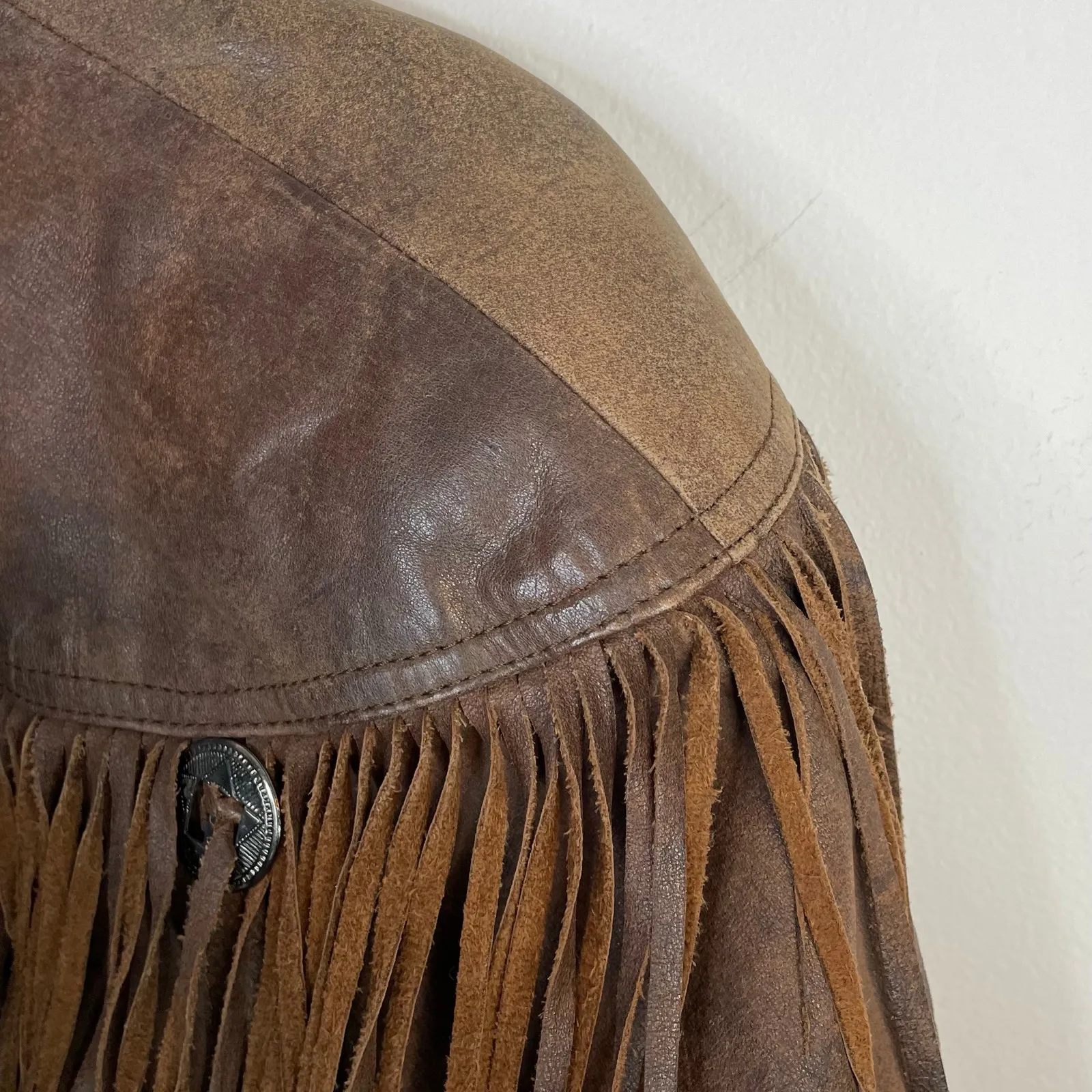 Vintage 80s Western Leather Jacket Fringe Laced Brown Boho Rodeo Cowboy Biker L Size L - Image 12