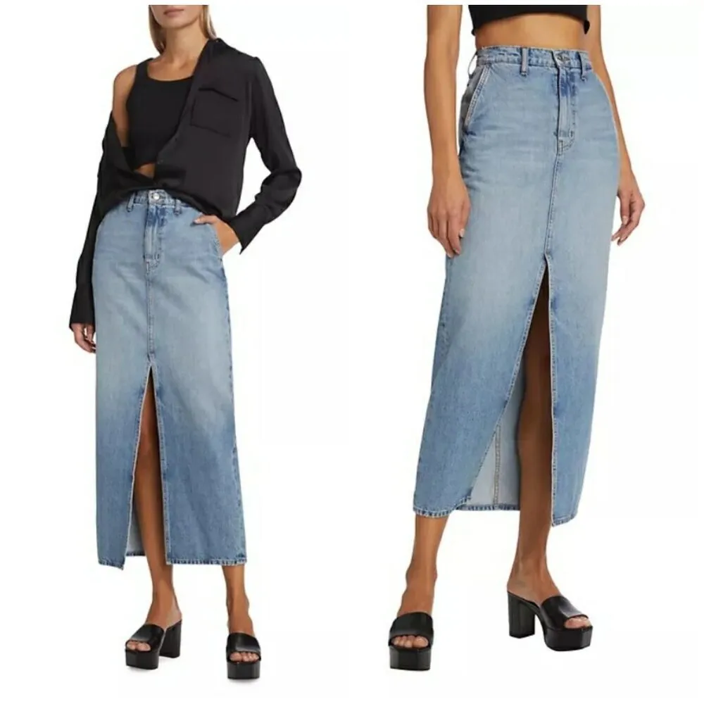 💕DEREK LAM 10 CROSBY Lu High Rise Denim Maxi Skirt Sutton Vintage Blue 28 NWT - Image 4