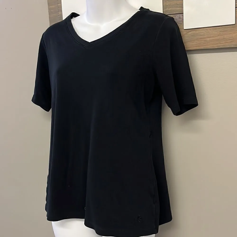 Isaac Mizrahi LIVE Black Pima Cotton Short Sleeve Fit and Flare T- Shirt- XS - Image 3