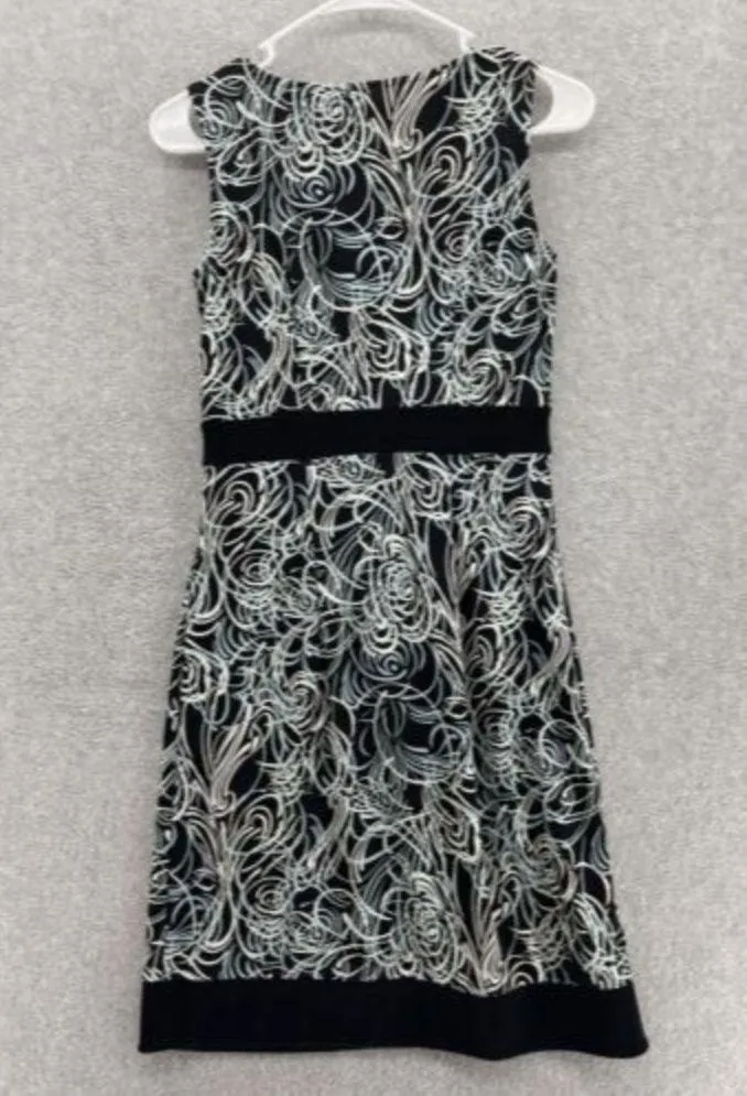 Loft Ann Taylor Women's Dress Sleeveless Black Size 0 V Neck A Line Brush stroke - Image 2