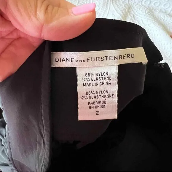 Diane Von Furstenburg DVF Barren Poplin Black‎ Pleated Mini Skirt 2 Nylon Blend - Image 8
