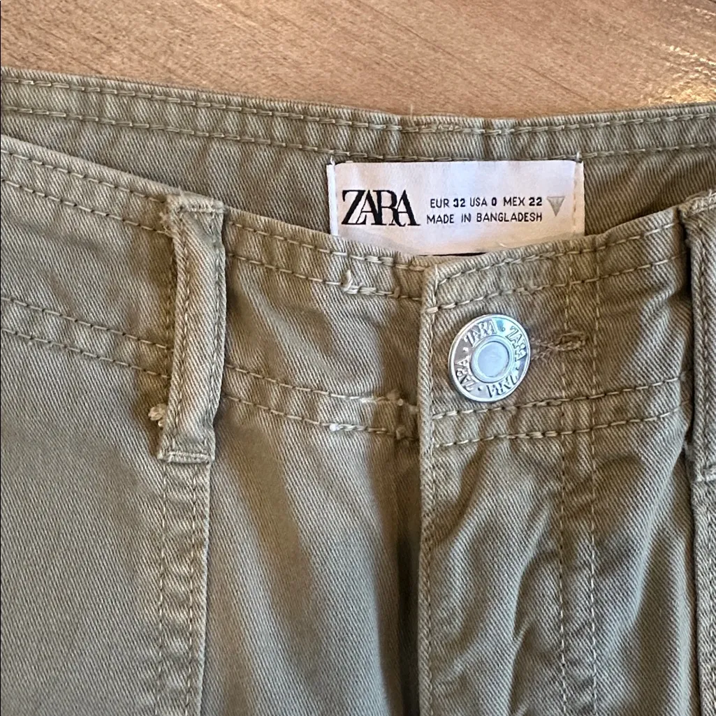 4/$25 Zara High Rise Cargo Olive Green Utility Cargo Pants Size 0 - Image 5