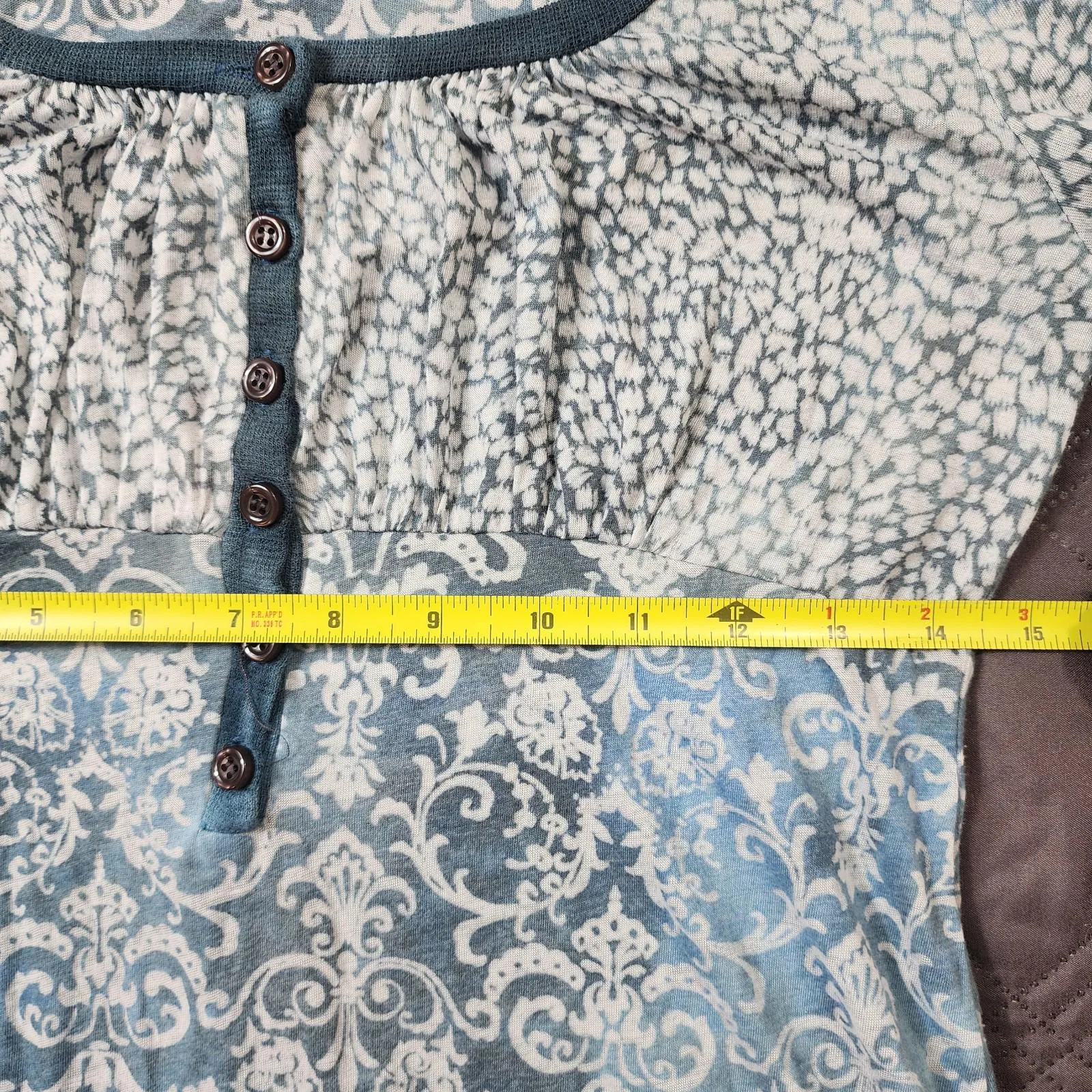 Yogi Women's Long Sleeve Top Medium Blue White Symbol Boho Festival Y2K - Image 7