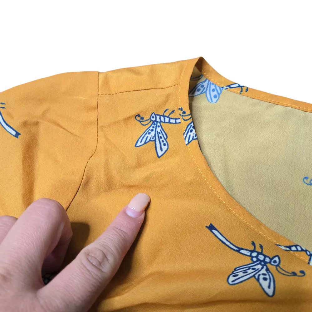 Modcloth Yellow Dragonfly Print Blouse Size: M - Image 2
