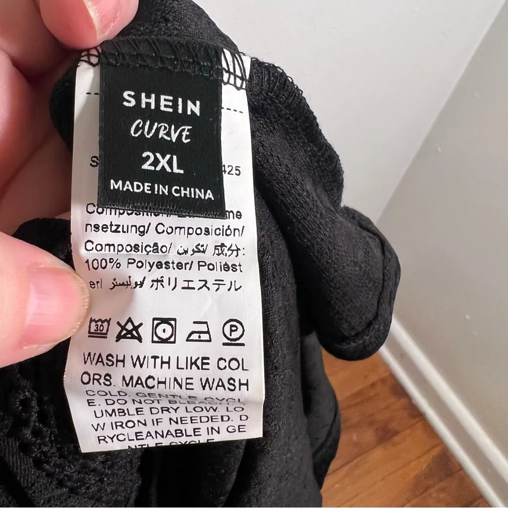 Shein Curve Long Sleeve Blouse Black Lace High Neck Keyhole 2XL - Image 10