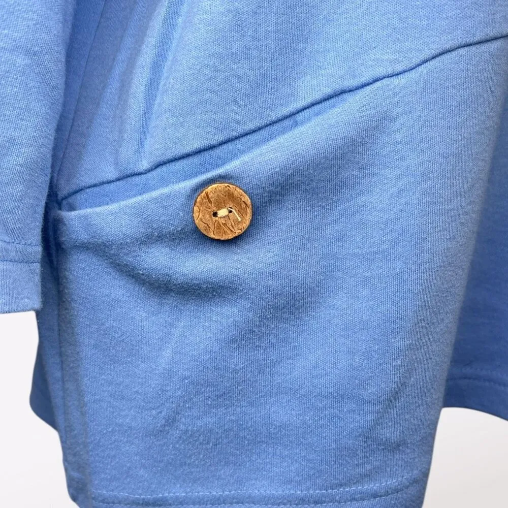 Blair Blue 3/4 Sleeve Pullover Top Button Pocket Detail Petite Medium - Image 9