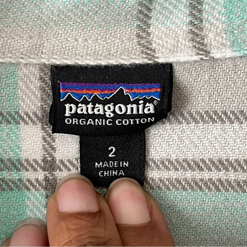 PATAGONIA | Aqua Plaid Flannel Button Down Shirt Sz 2 - Image 5