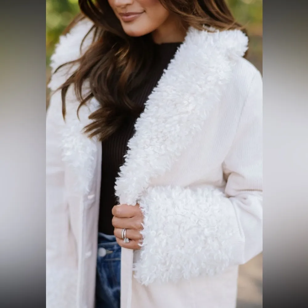 These Three Boutique Faux Fur Trench Coat - Ivory - Image 3
