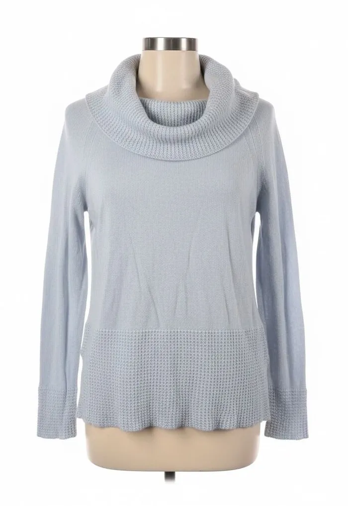 Ivanka Trump Light Blue Cowl Neck Sweater Small Pastel Knit Texture Hem Pullover - Image 1