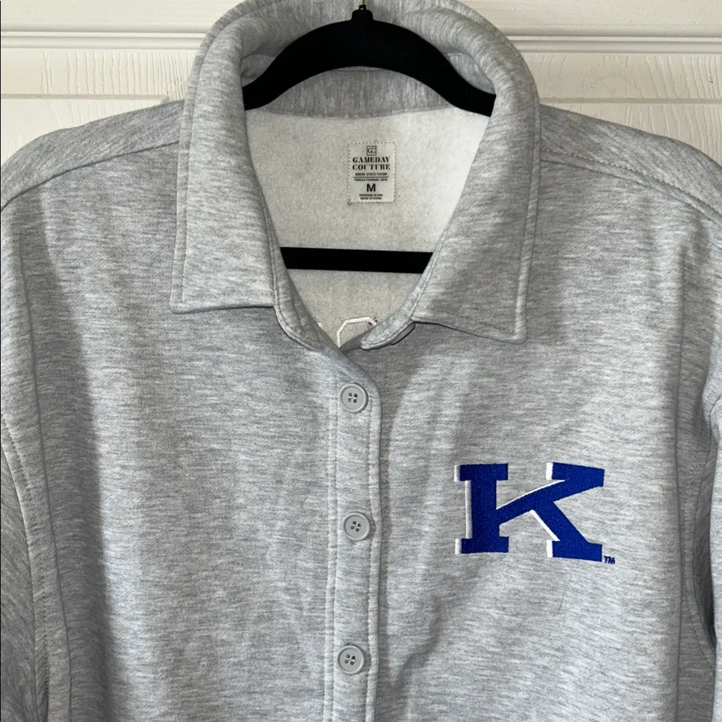 Kentucky Wildcats Game Day Couture Gray/Blue Fleece Button Down Shirt Sz Med Gray - Image 6