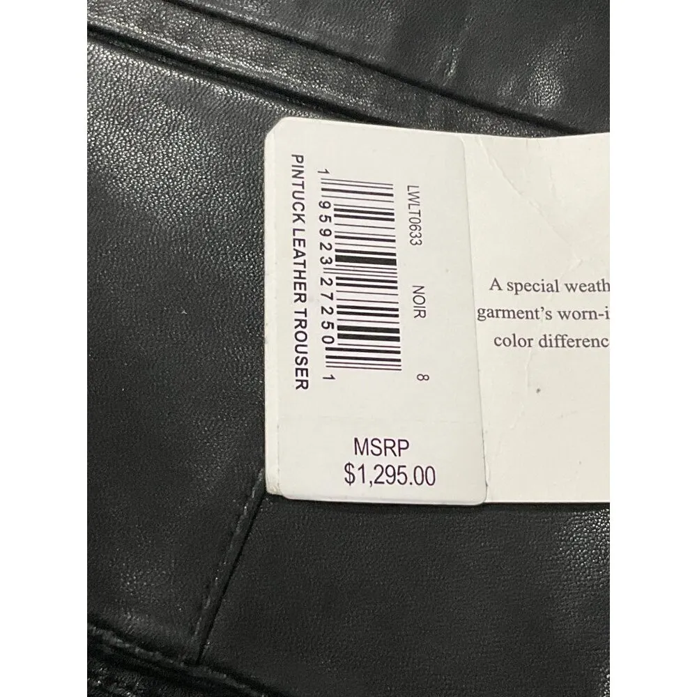 FRAME Pintuck Leather Trousers in Noir Black 8 New Womens Pants - Image 9