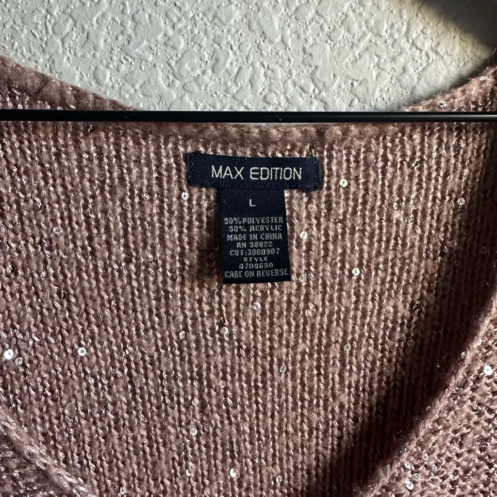 Max edition 🤎 Tan Brown V-Neck Sequin Quarter Sleeve Sweater - Image 4