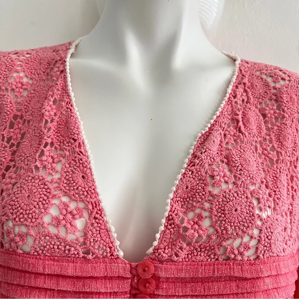 Anthropologie Women's boho babydoll lace blouse top Pink SMALL NWOT - Image 2