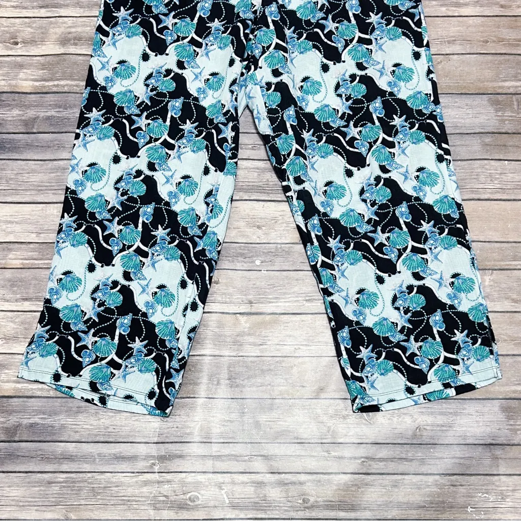 Talbots Seashell Straight Leg Crinkled Woven Beach Pants Blue Green Large Cotton - Image 5