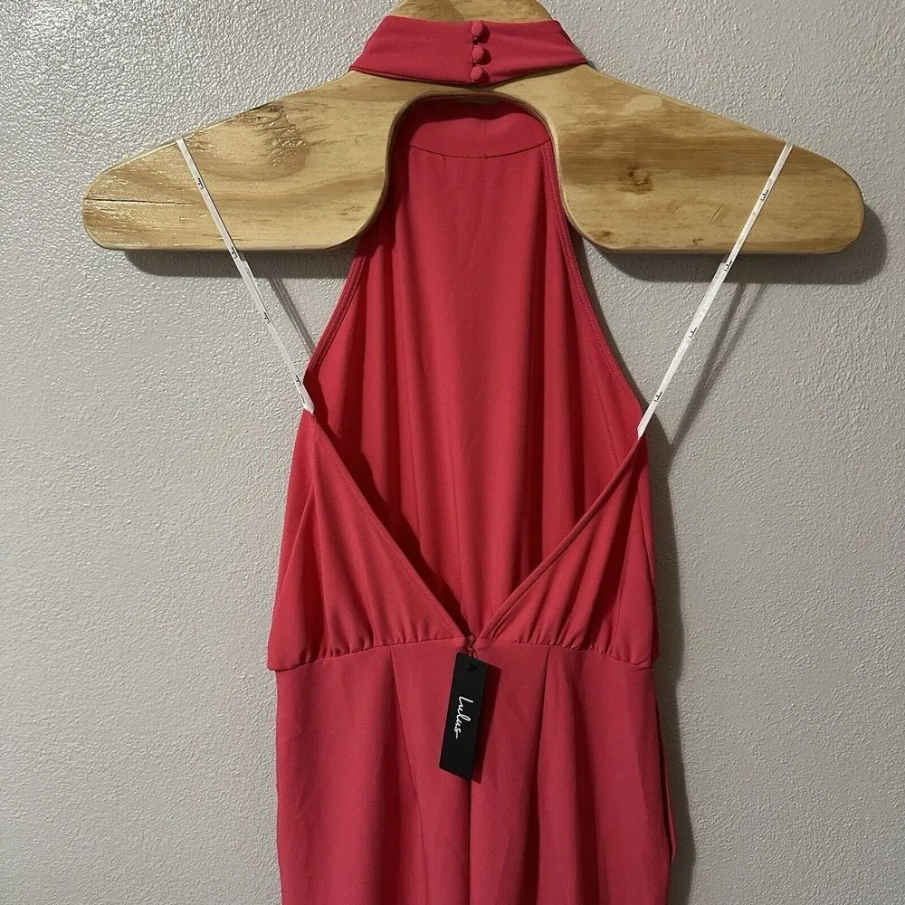 Lulus Moment‎ For Life Halter Jumpsuit Bright Pink Open Back Size Medium NWT - Image 6