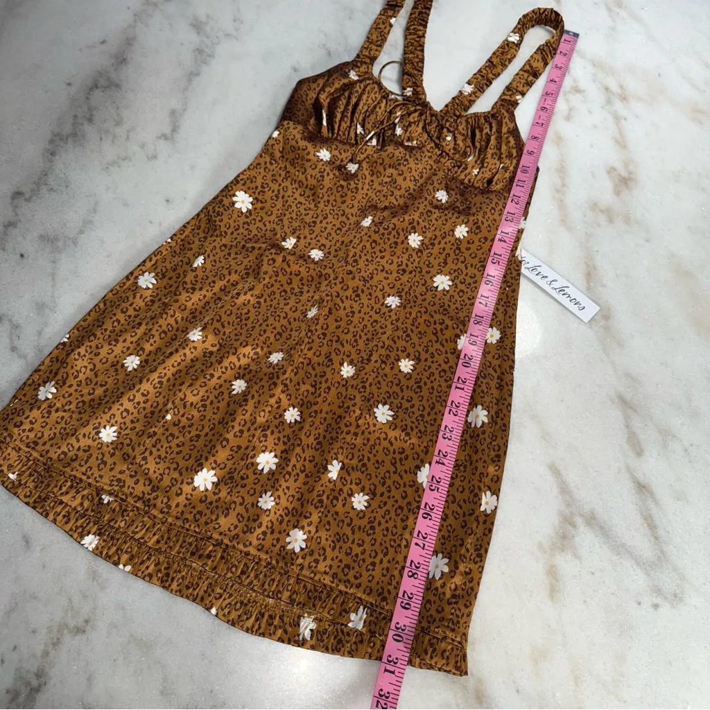 For Love & Lemons Tawney Mini Dress Cheetah Daisy Print Satin - Image 15