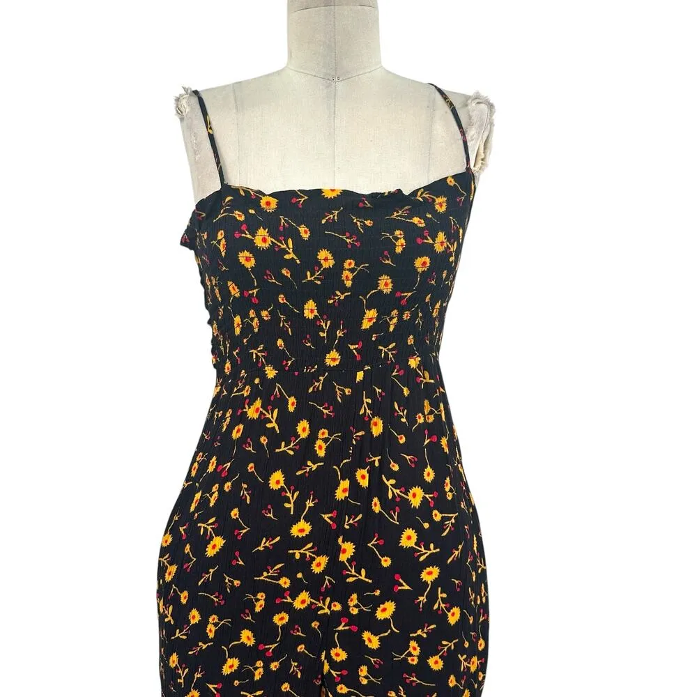 Whistles Aster Floral Textured Jumpsuit Black Yellow Print‎ Size 0 - Image 4
