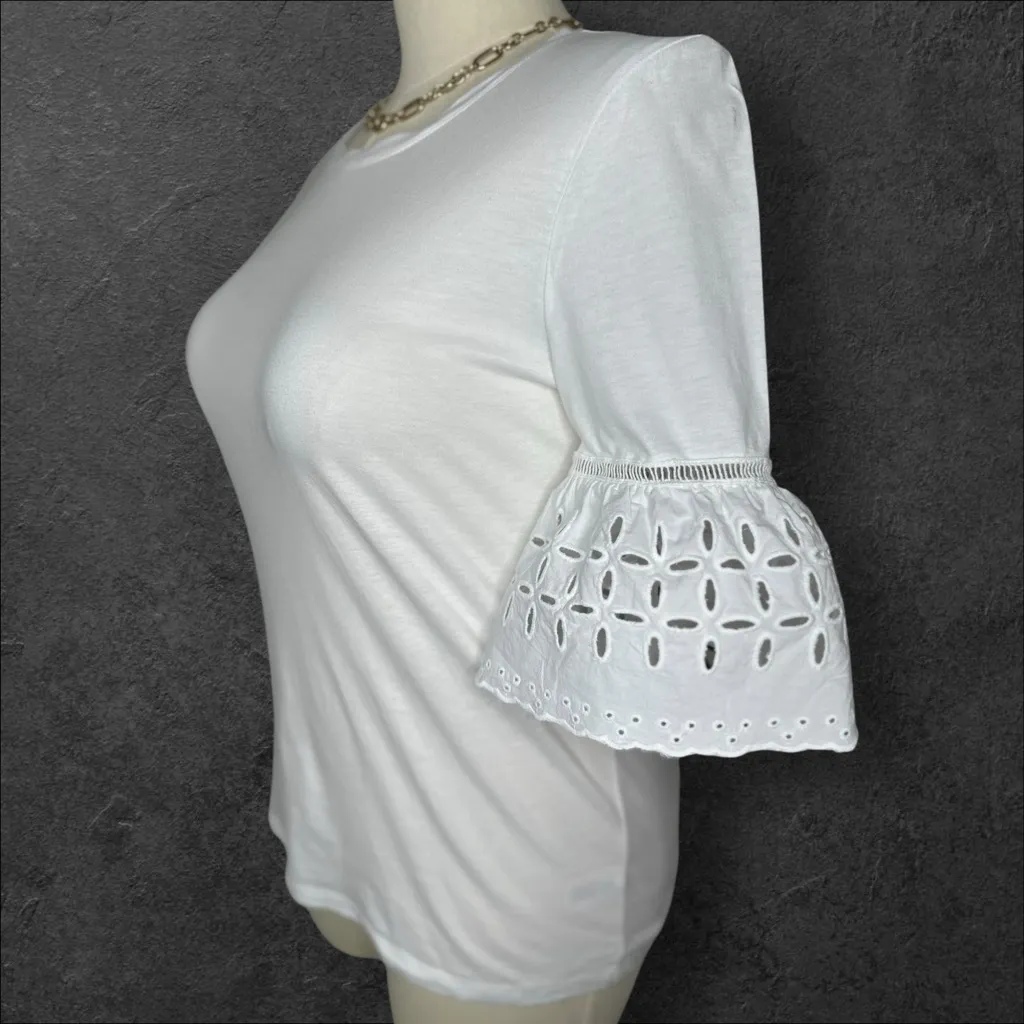Ann Taylor White Blouse with eyelet detail on the bell sleeves (966) - Image 5