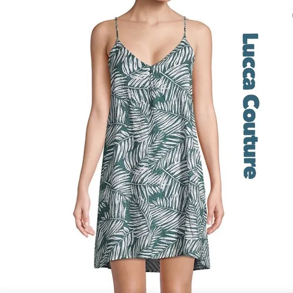 Lucca Couture  Womens size small Green Leaf print Racerback V-neck dress - Image 2