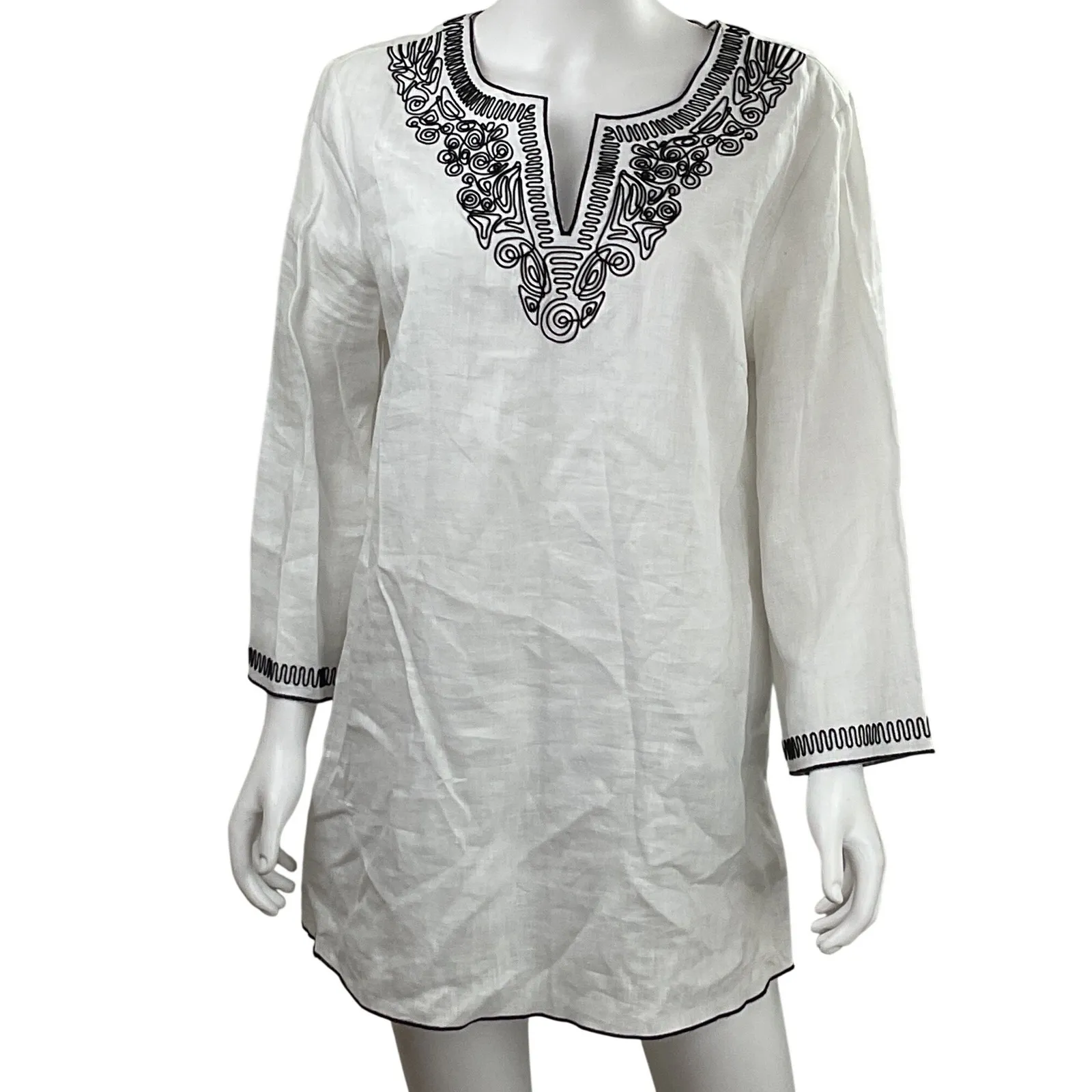 Peter Nygard  White Linen Embroidered Tunic - Image 3