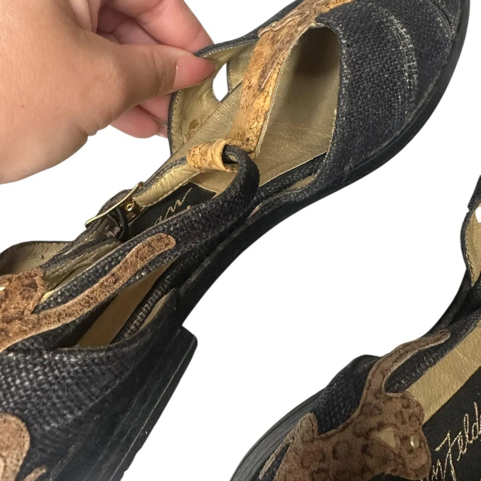 Vintage cheetah print monkey corkscrew Flats Blue Size 7 - Image 5