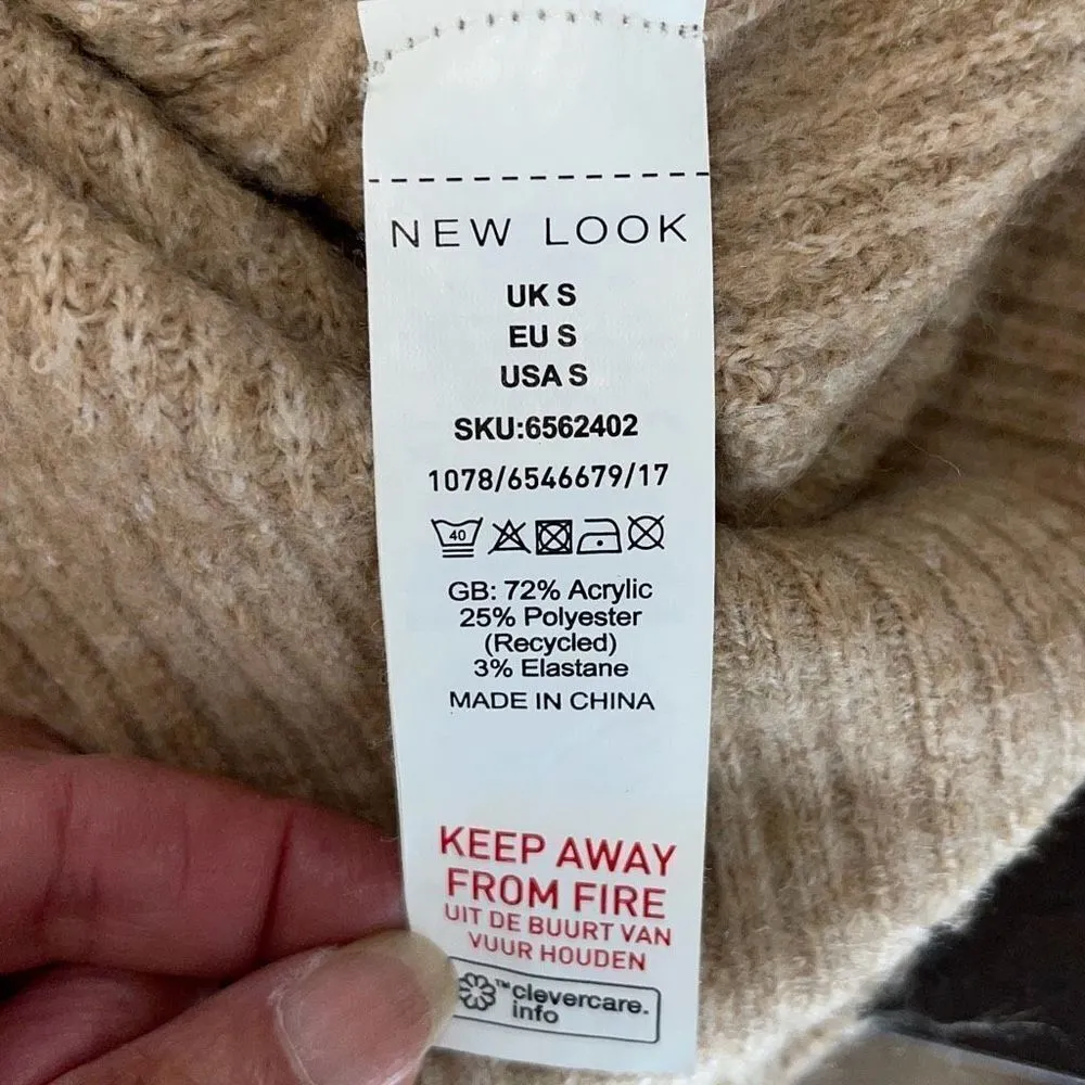 New‎ Look Womens Knitted Turtleneck Stretch Pullover Sweater Tan Small - Image 6